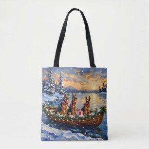 German Shepherd Christmas Boat Holiday Tote Bag