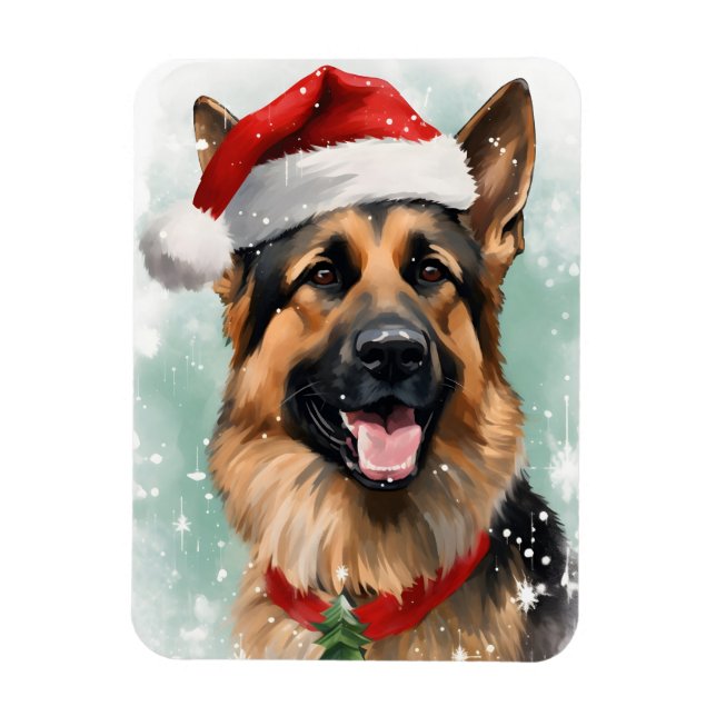 German Shepherd Christmas brush painting artwork Magnet (Vertical)