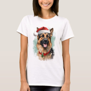 German Shepherd Christmas brush painting artwork T-Shirt