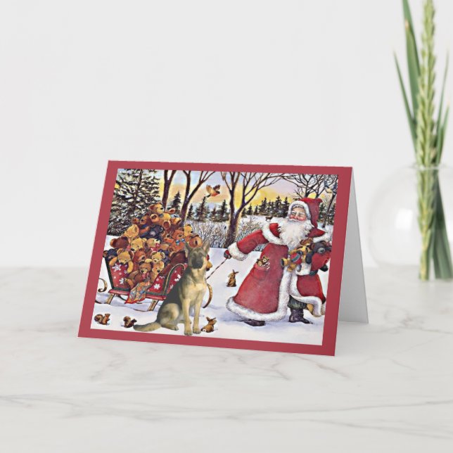 German Shepherd Christmas Card Santa Bears4 (Front)