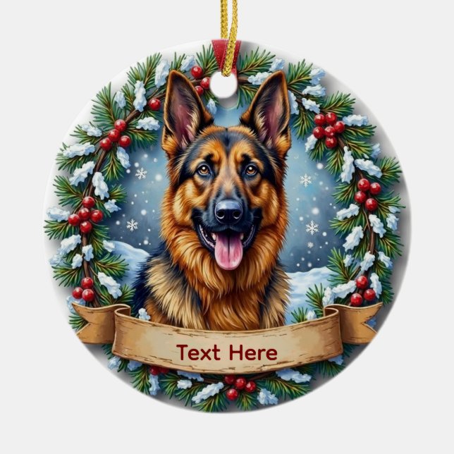 German Shepherd Christmas Ceramic Tree Decoration (Front)