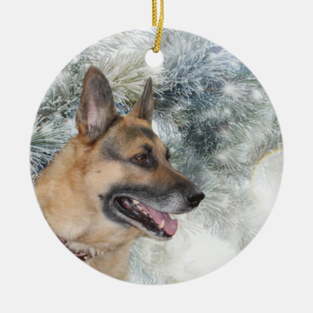 German Shepherd Christmas Ceramic Tree Decoration (Front)