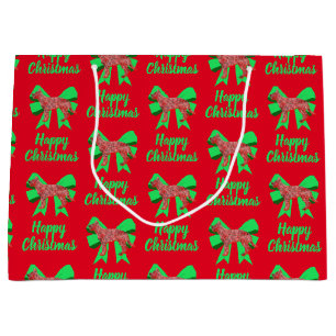 German Shepherd Christmas Dog & Green Bow Large Gift Bag