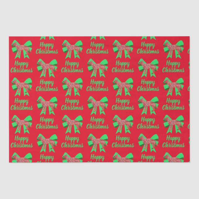German Shepherd Christmas Dog & Green Bow Red Tissue Paper (Front)