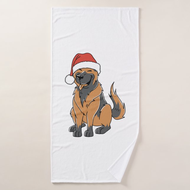 German Shepherd Christmas Dog in Santa Hat   Bath Towel (Bath Towel)