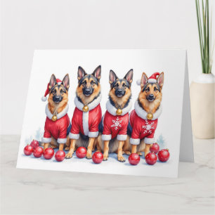 German Shepherd Christmas Dress Santa Hat Card