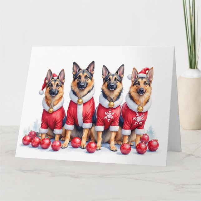 German Shepherd Christmas Dress Santa Hat Card (Front)