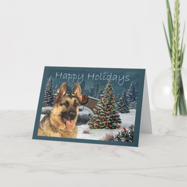 German Shepherd Christmas Evening Holiday Card (Front)