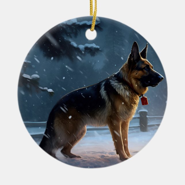 German Shepherd Christmas Festive Season  Ceramic Tree Decoration (Front)