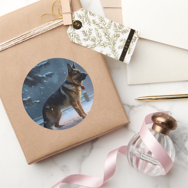 German Shepherd Christmas Festive Season  Classic Round Sticker (Gifting)