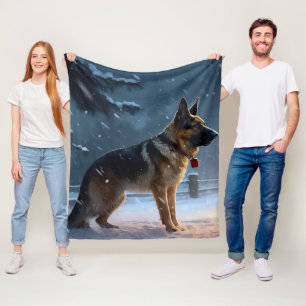 German Shepherd Christmas Festive Season  Fleece Blanket