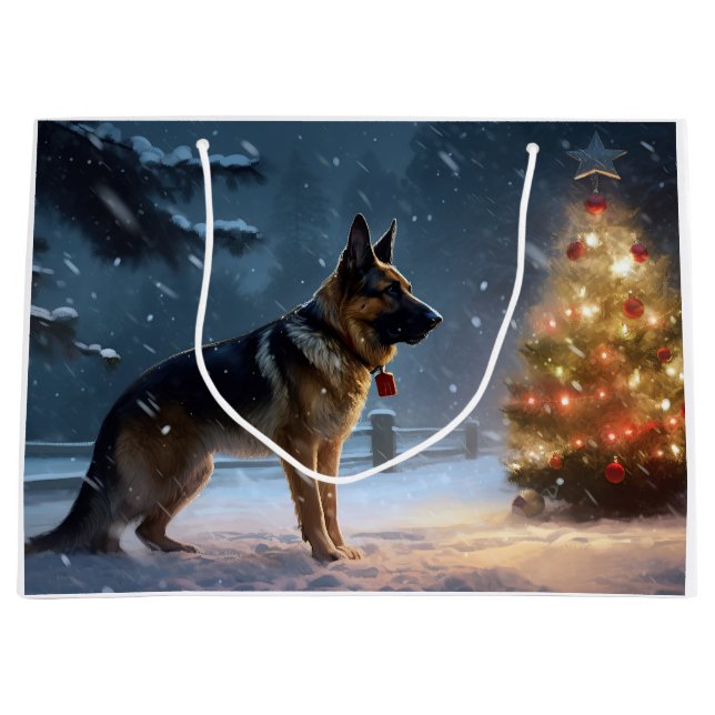German Shepherd Christmas Festive Season  Large Gift Bag (Front)
