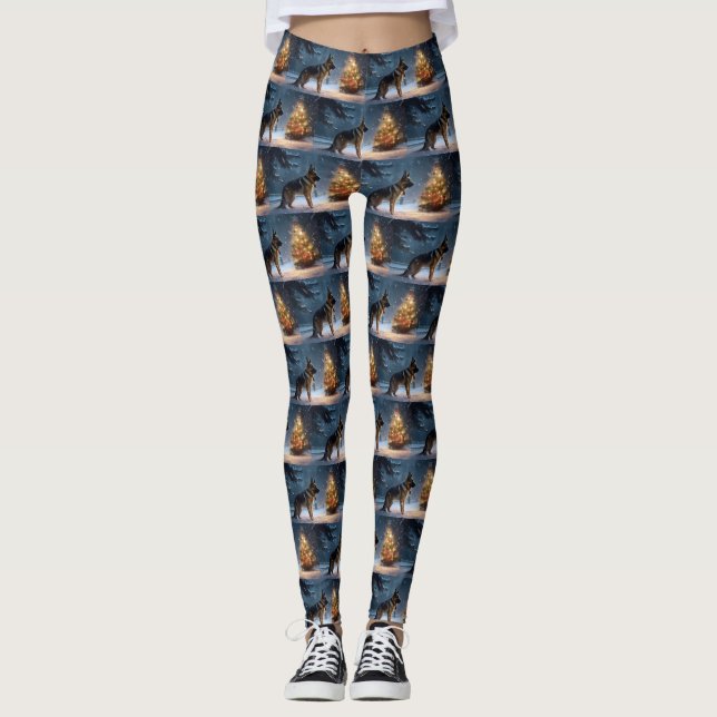 German Shepherd Christmas Festive Season  Leggings (Front)