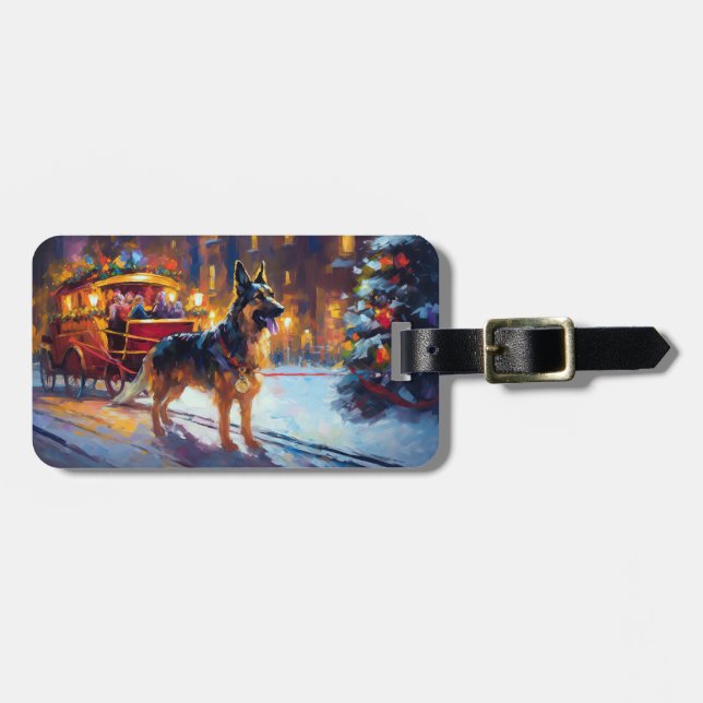 German Shepherd Christmas Festive Season Luggage Tag (Front Horizontal)