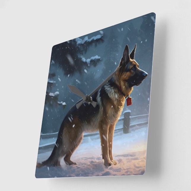 German Shepherd Christmas Festive Season  Square Wall Clock (Angle)