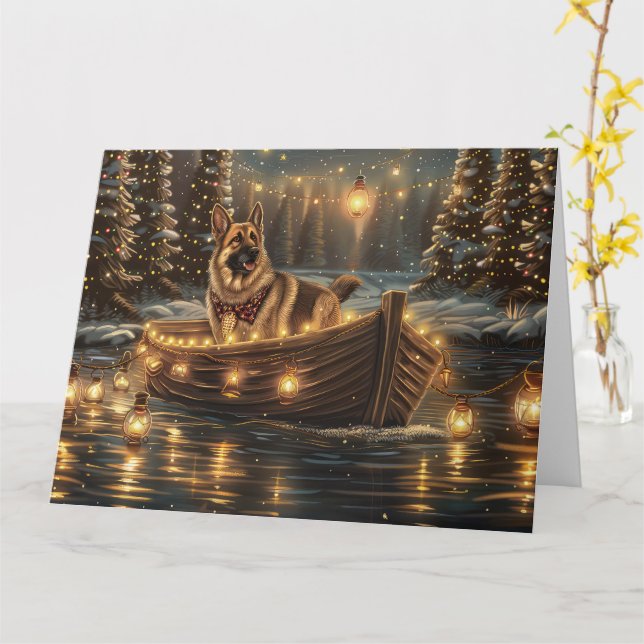 German Shepherd Christmas Festive Voyage  Card (Yellow Flower)