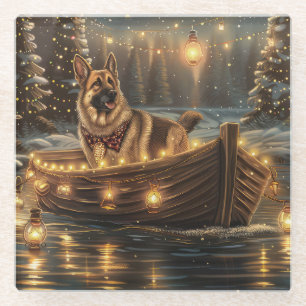 German Shepherd Christmas Festive Voyage  Glass Coaster