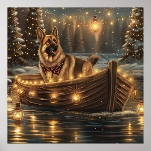 German Shepherd Christmas Festive Voyage Poster