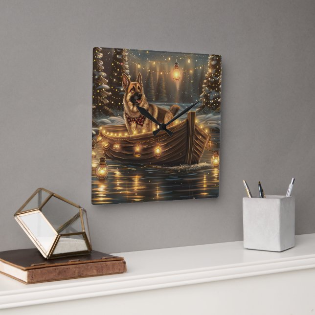 German Shepherd Christmas Festive Voyage  Square Wall Clock (Office)