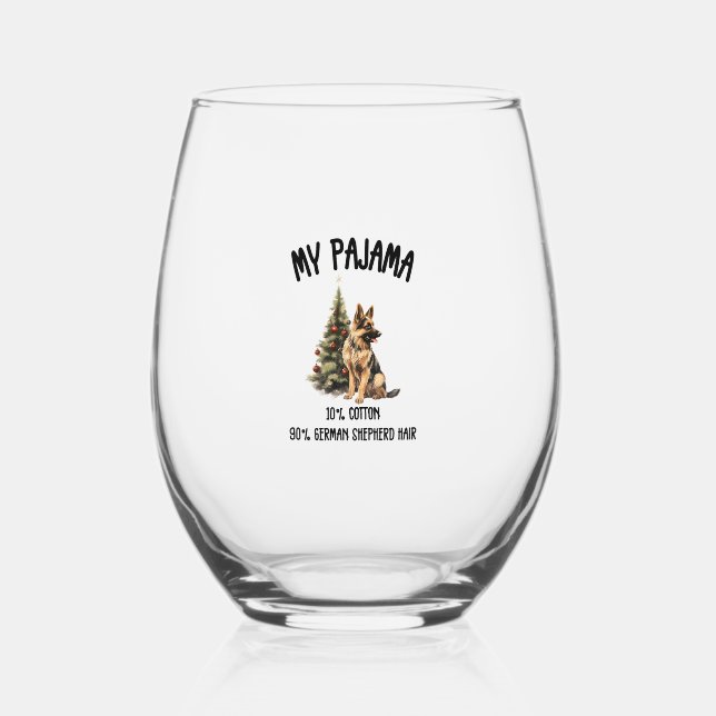 German Shepherd & Christmas, Funny Dog Design for  Stemless Wine Glass (Front)