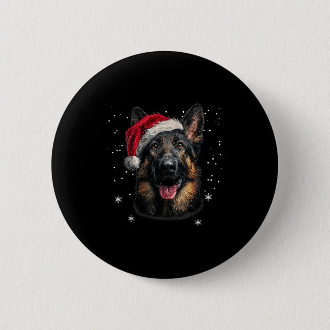 German Shepherd Christmas Funny Santa Hat Dog Xmas 6 Cm Round Badge (Front)