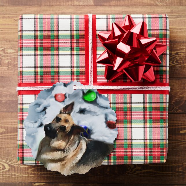 German Shepherd Christmas Gifts Tree Decoration Card (Insitu (Gift))