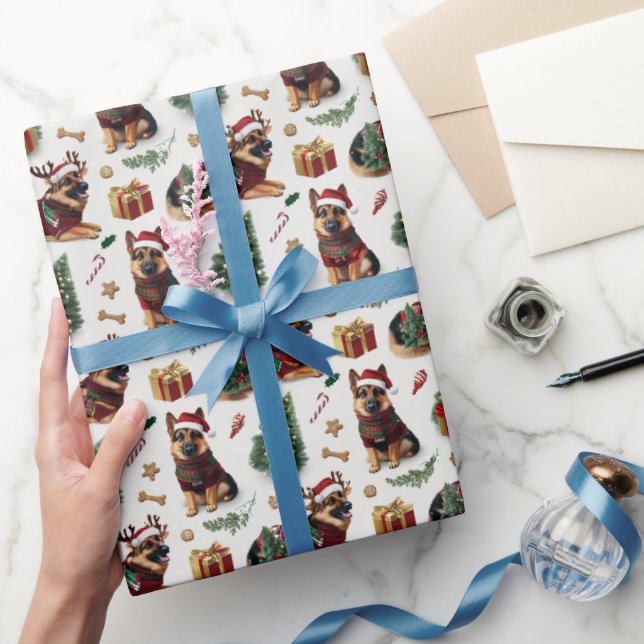 German Shepherd Christmas Holiday Pattern Wrapping Paper (Gifting)