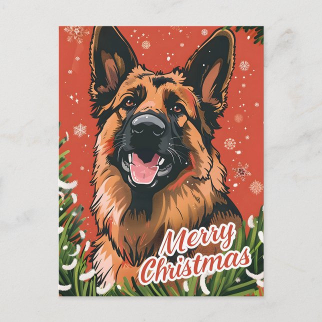 German Shepherd Christmas  Holiday Postcard (Front)
