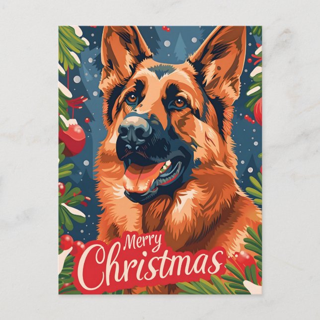 German Shepherd Christmas  Holiday Postcard (Front)