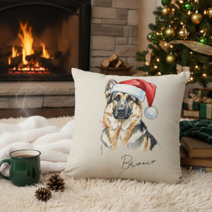 German Shepherd Christmas Illustration Pet Name Cushion
