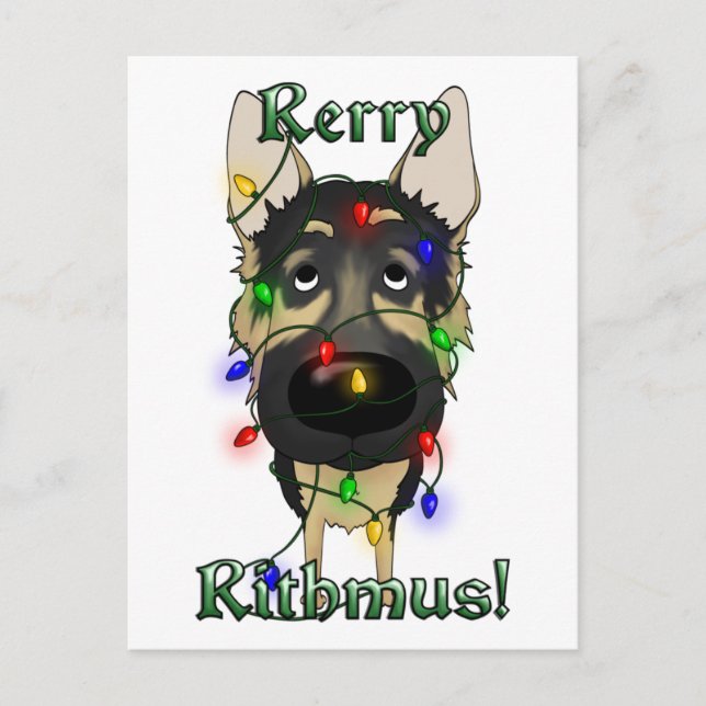 German Shepherd Christmas Lights Holiday Postcard (Front)