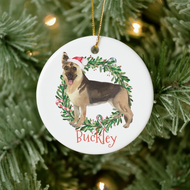 German Shepherd Christmas Personalised name Ceramic Tree Decoration (Tree)