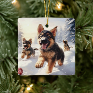 German Shepherd Christmas Pet Ornament, Dog Lover  Ceramic Ornament
