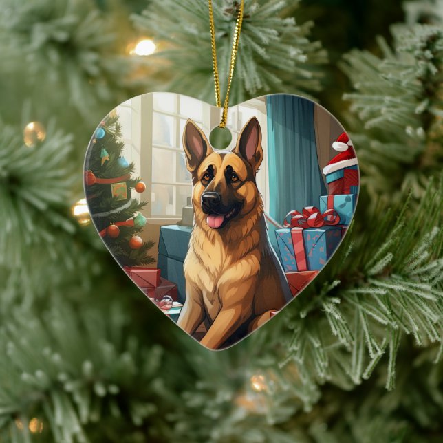 German Shepherd Christmas Pet Ornament, Dog Lover  Ceramic Tree Decoration (Tree)