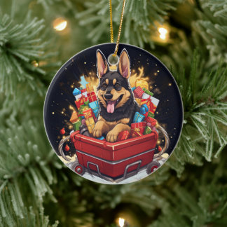 German Shepherd Christmas Pet Ornament, Dog Lover Ceramic Tree Decoration