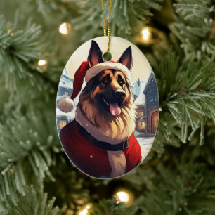 German Shepherd Christmas Pet Ornament, Dog Lover Ceramic Tree Decoration