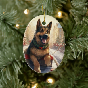 German Shepherd Christmas Pet Ornament, Dog Lover  Ceramic Tree Decoration
