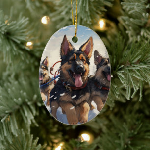 German Shepherd Christmas Pet Ornament, Dog Lover  Ceramic Tree Decoration