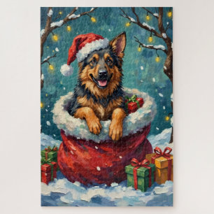 German Shepherd Christmas Santa Bag Adventure Jigsaw Puzzle