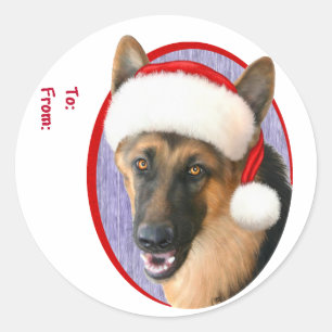 German Shepherd Christmas Santa Hat Gift Tags