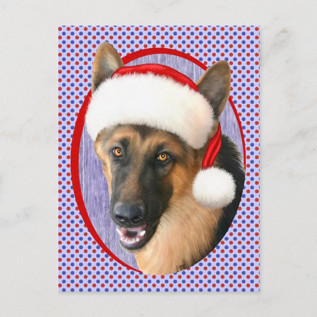 German Shepherd Christmas Santa Hat Holiday Postcard (Front)