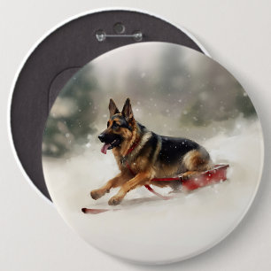 German Shepherd Christmas snow winter  6 Cm Round Badge