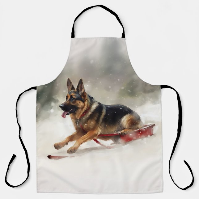 German Shepherd Christmas snow winter  Apron (Front)