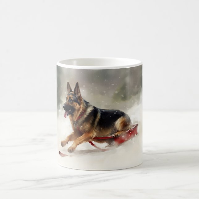 German Shepherd Christmas snow winter  Coffee Mug (Center)