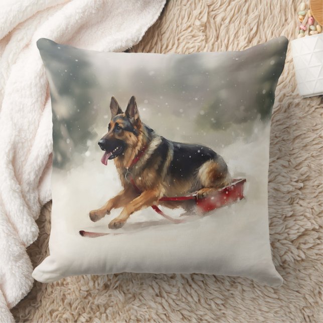 German Shepherd Christmas snow winter  Cushion (Blanket)