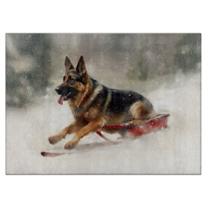 German Shepherd Christmas snow winter  Cutting Board