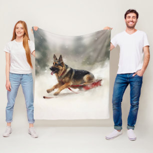 German Shepherd Christmas snow winter  Fleece Blanket