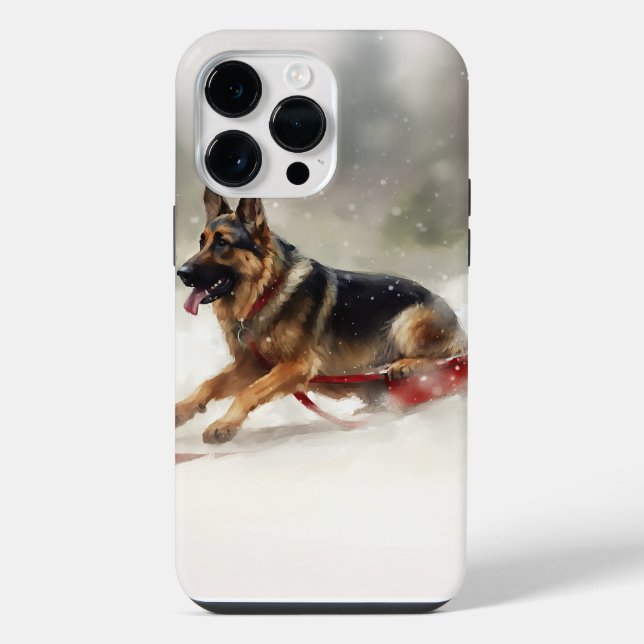 German Shepherd Christmas snow winter  iPhone Case (Back)