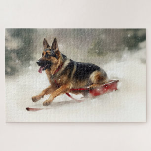 German Shepherd Christmas snow winter Jigsaw Puzzle