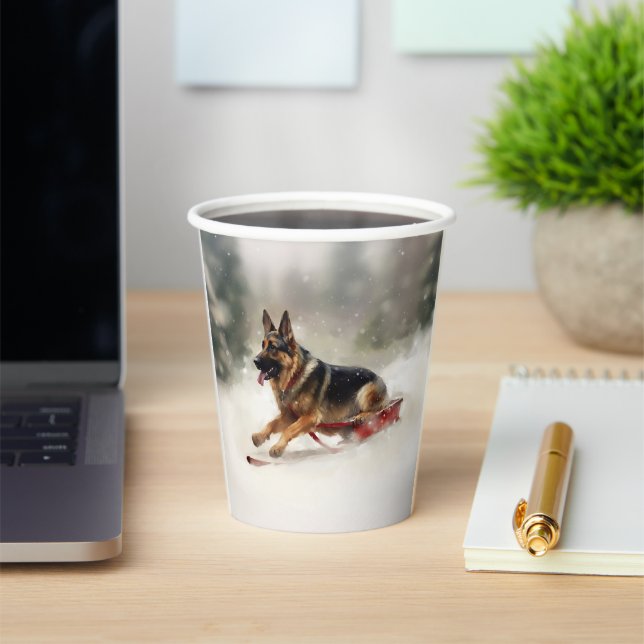German Shepherd Christmas snow winter  Paper Cups (Insitu)